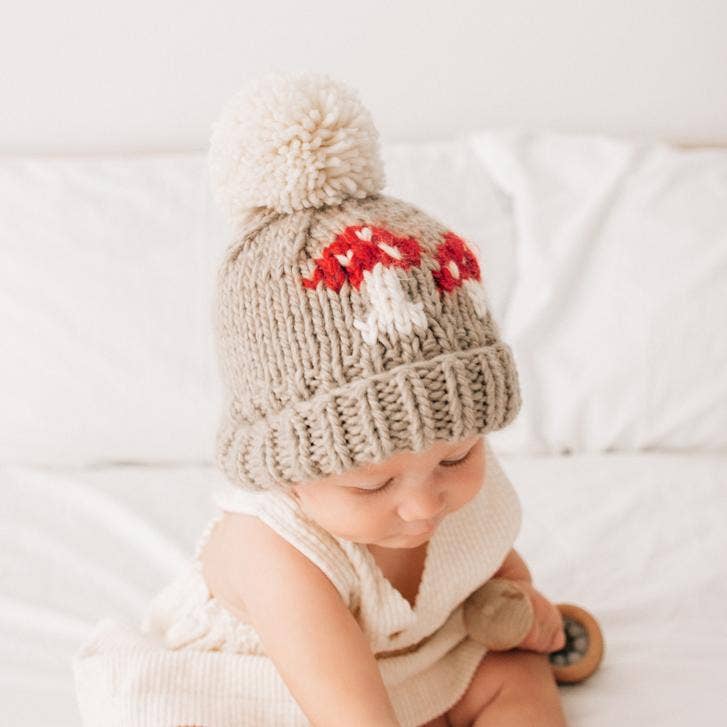 mushroom hand knit beanie hat taupe