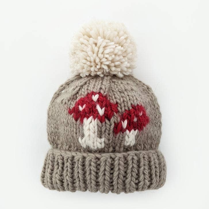 mushroom hand knit beanie hat taupe