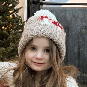 mushroom hand knit beanie hat taupe