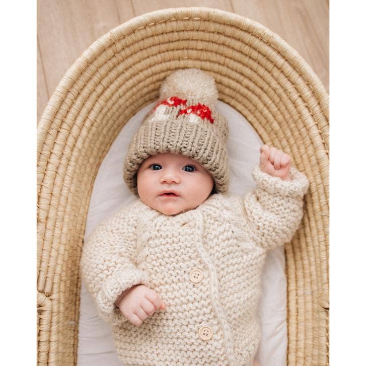 mushroom hand knit beanie hat taupe