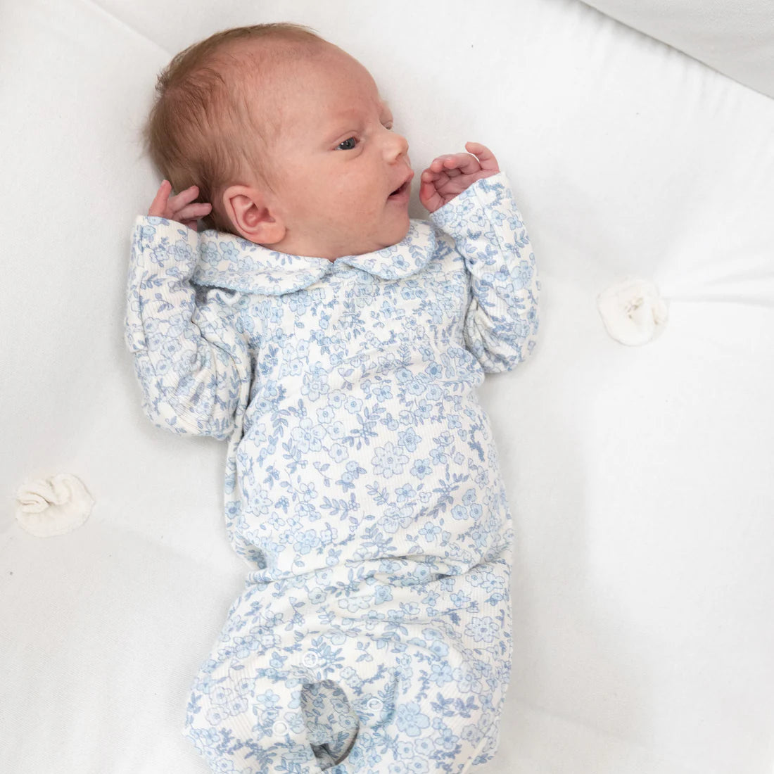 blue calico flora smocked peter pan footie