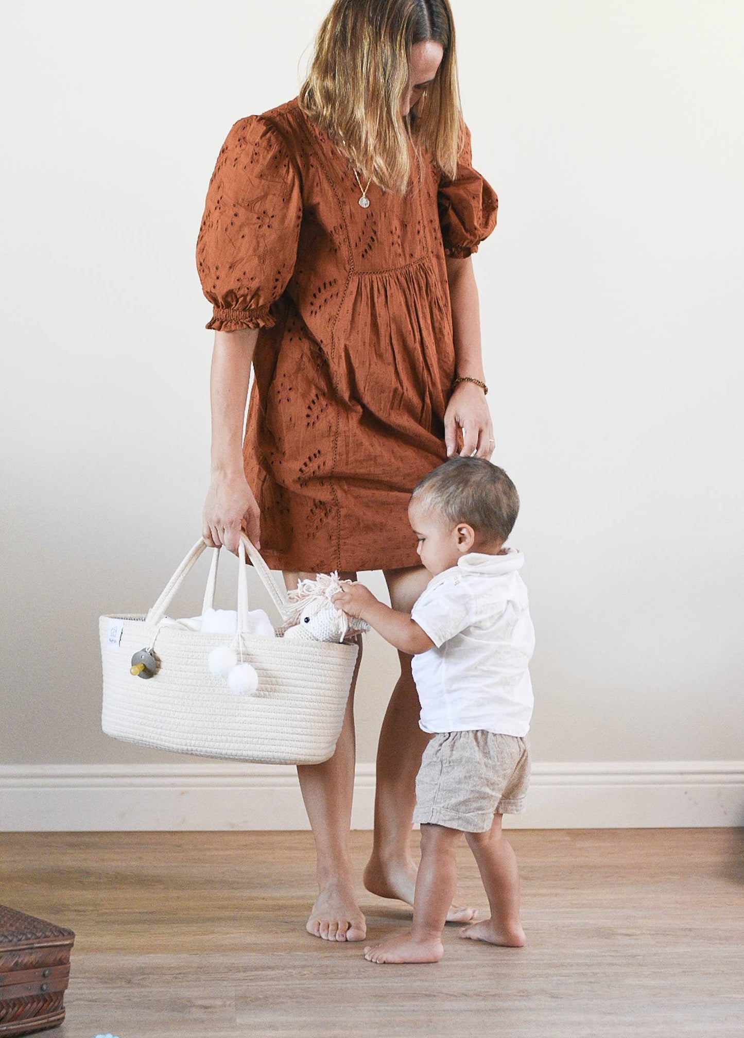 rope diaper caddy- off-white