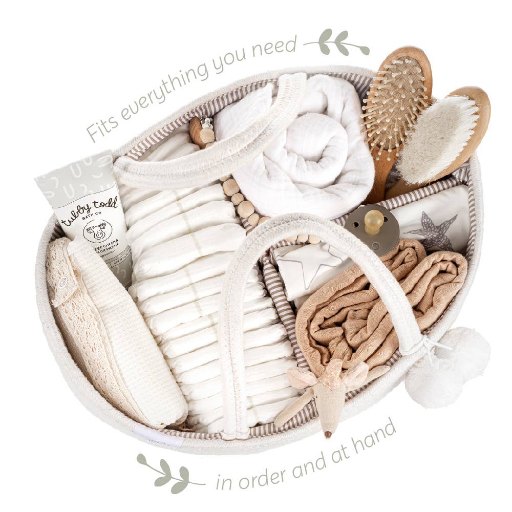 rope diaper caddy- off-white