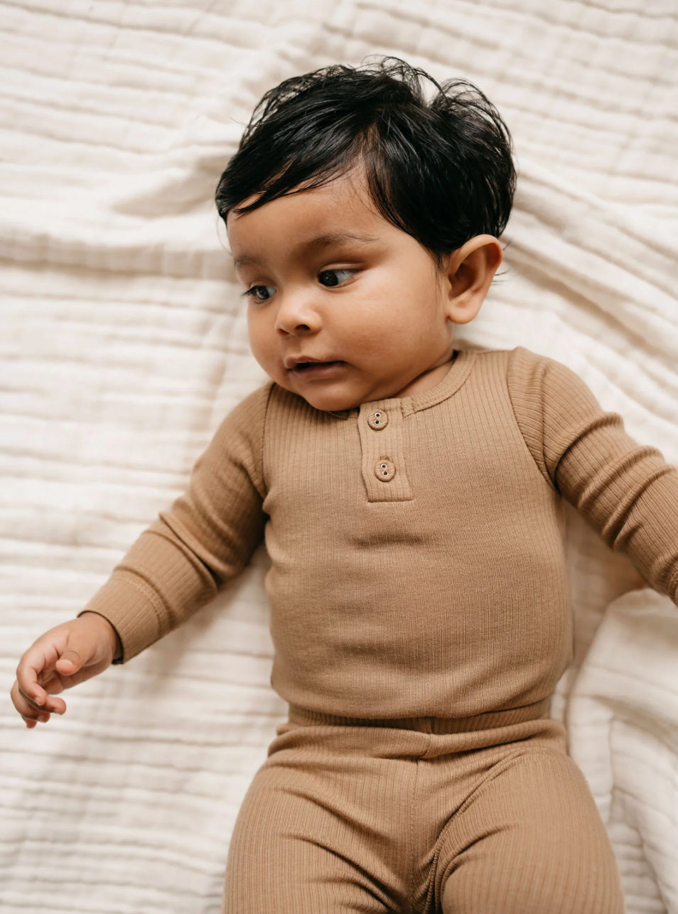 organic cotton modal long sleeve bodysuit - honeycomb
