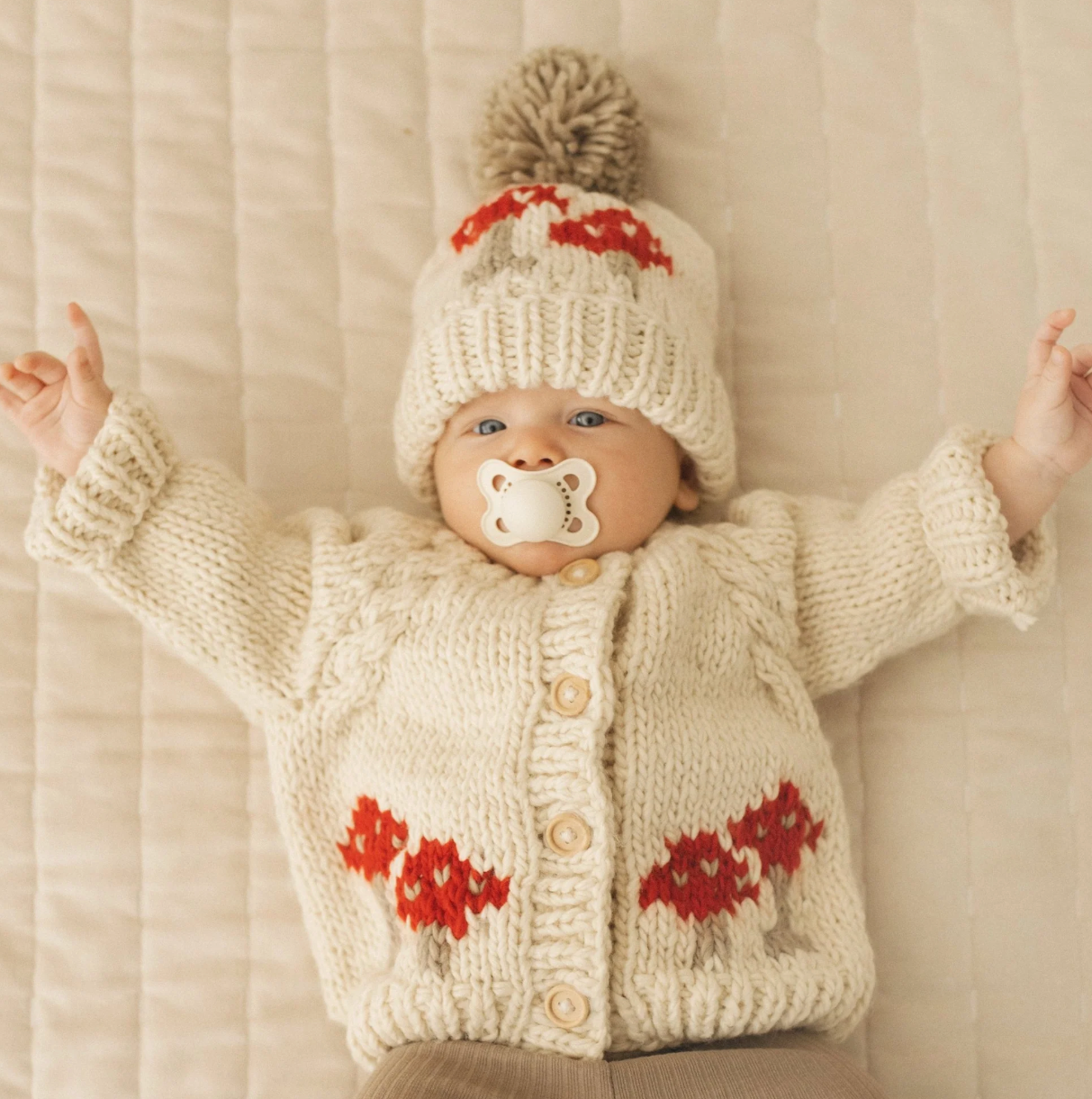 mushroom cardigan sweater tan