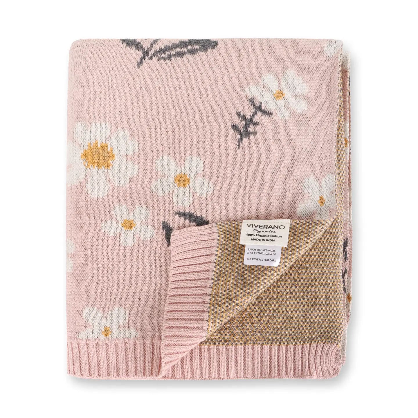 Daisy Floral Jacquard Knitted Baby Blanket