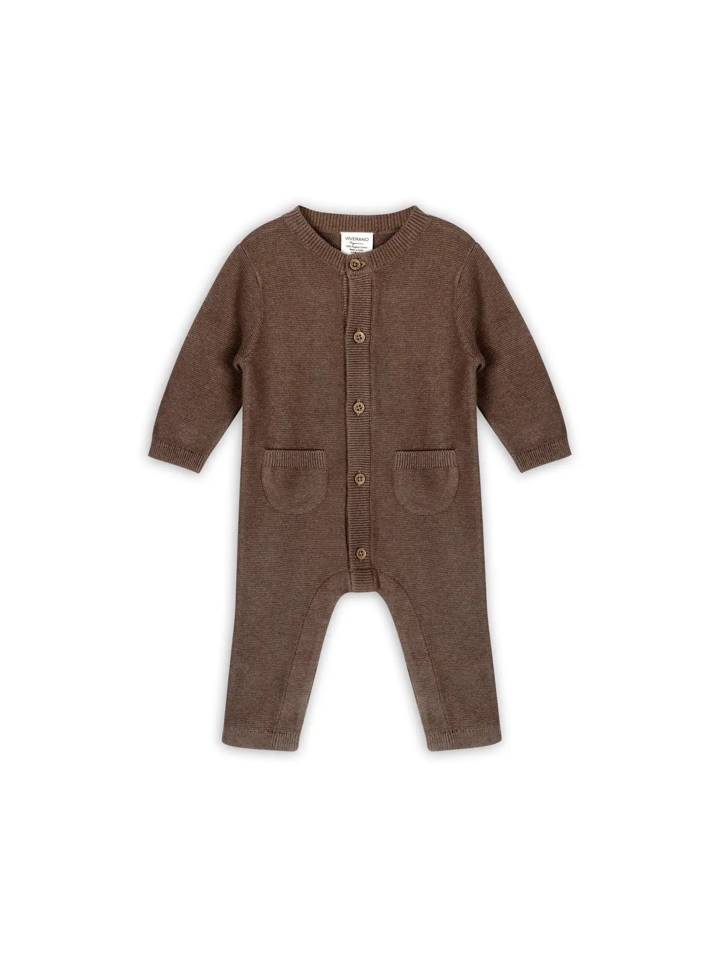 Classic Pocket & Button Chunky Knit Jumpsuit - Cocoa Heather