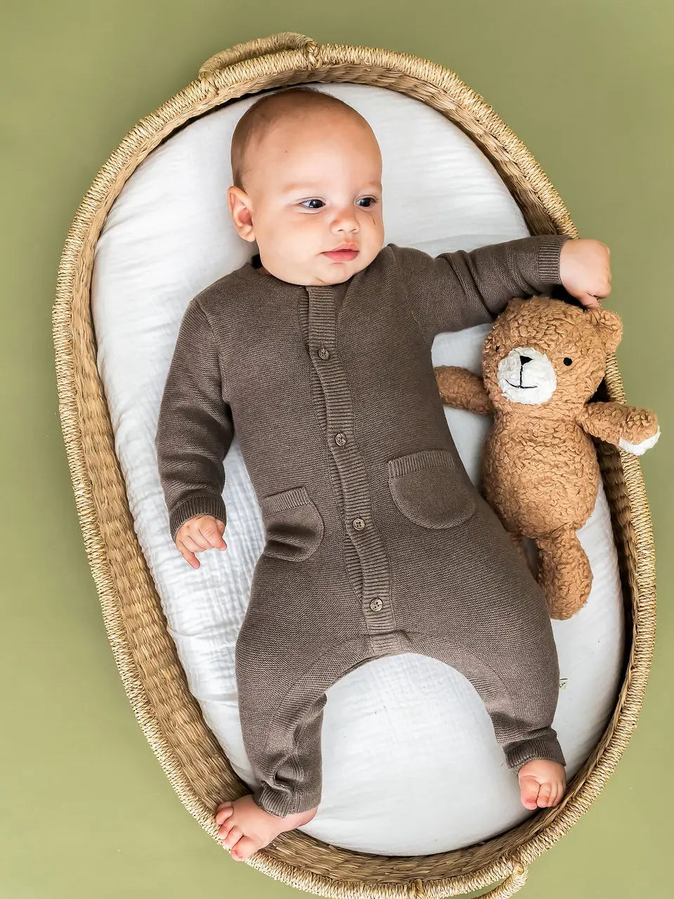Classic Pocket & Button Chunky Knit Jumpsuit - Cocoa Heather