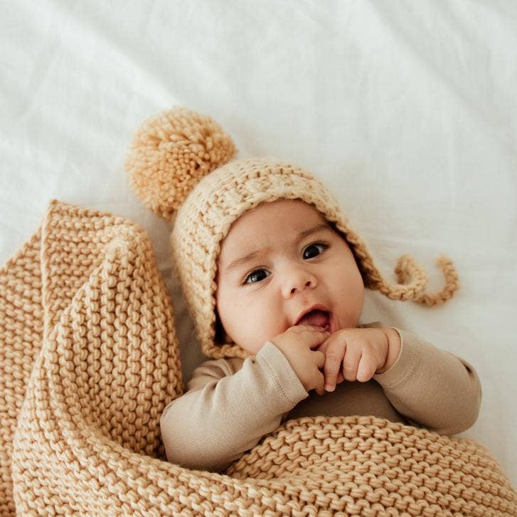 latte garter stitch knit bonnet