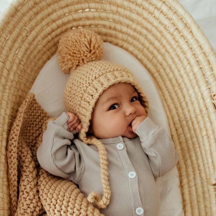 latte garter stitch knit bonnet