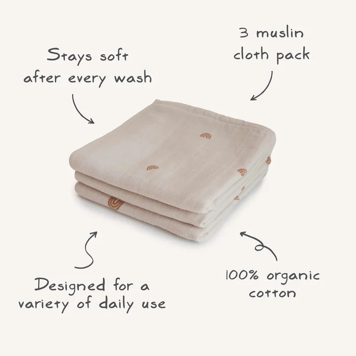 organic cotton muslin cloths 3-pack flowers