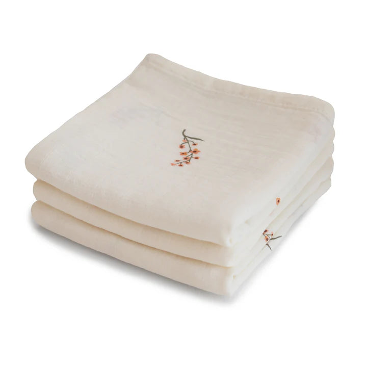 organic cotton muslin cloths 3-pack flowers