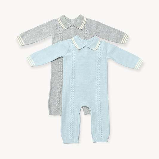 milan knit collar & cable baby jumpsuit