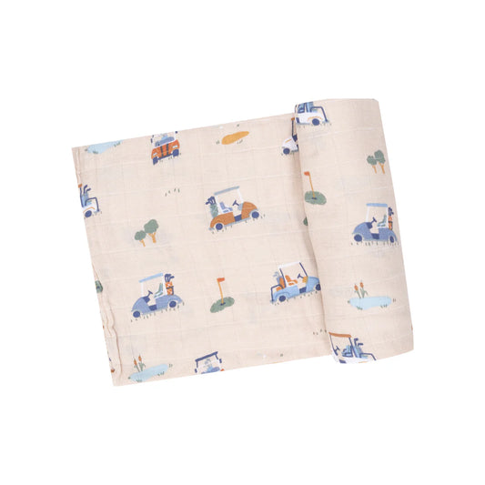 golf cart cuties oatmeal swaddle blanket