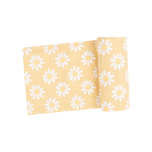 yellow mod daisy swaddle blanket