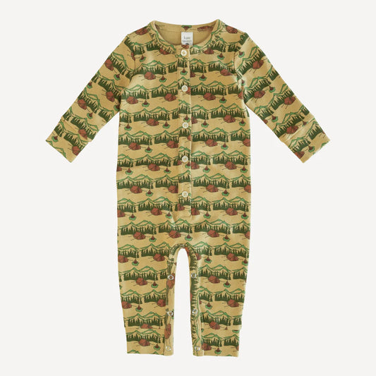 long sleeve button sport jumpsuit | campsite | organic cotton interlock