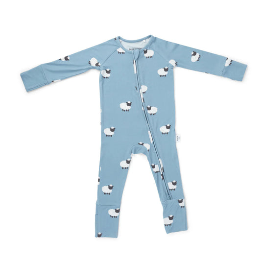 bamboo 2-way convertible zip romper - blue sheep