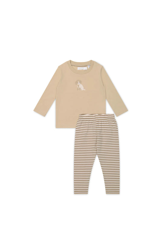 long sleeve pyjama set - cashew/narrow stripe sepia