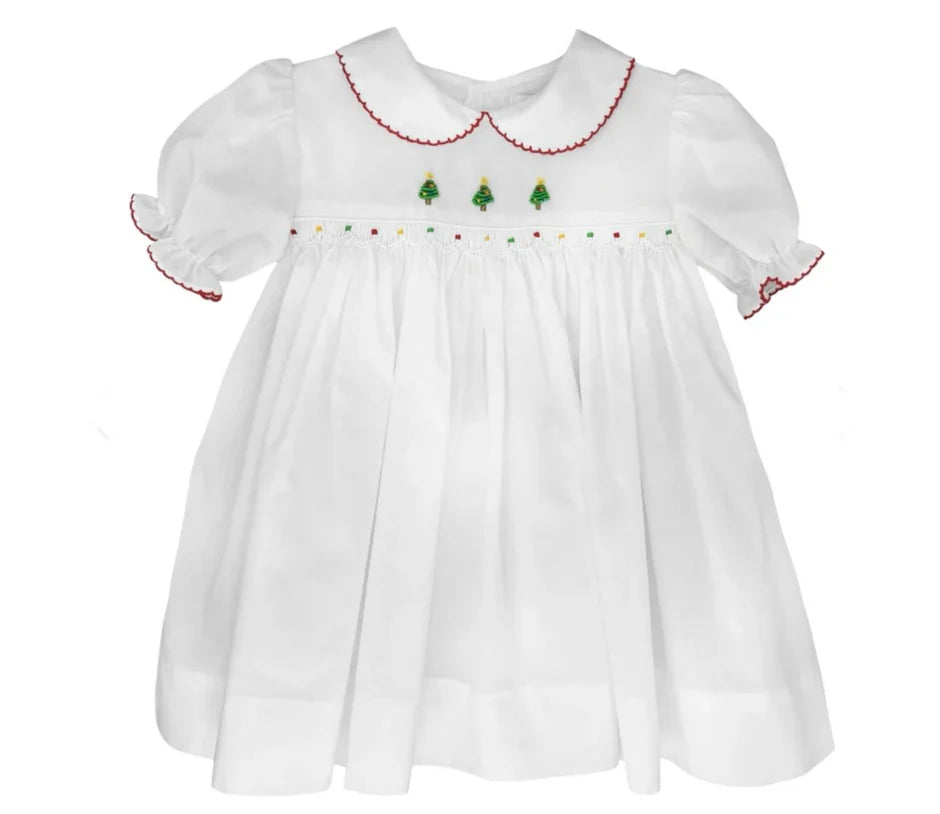 christmas embroidered dress white