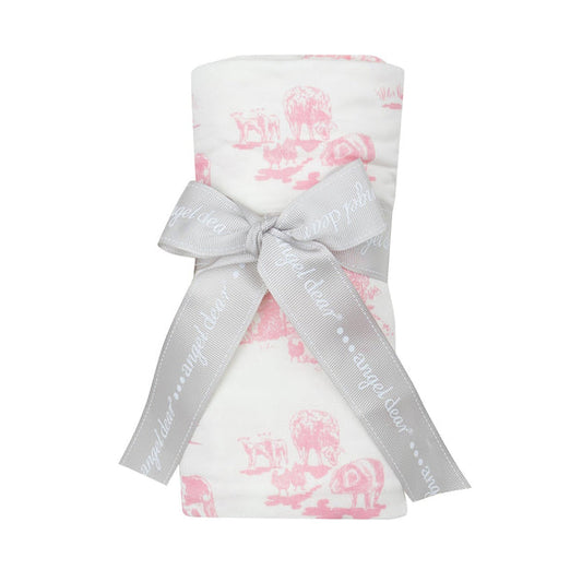 farm toile pink - swaddle blanket