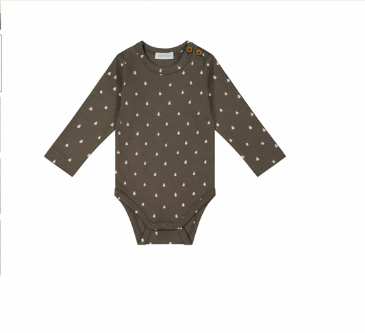 organic cotton fernley long sleeve bodysuit - pears thyme