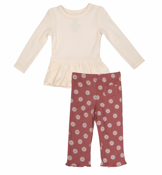 peplum top and flare pant - daisy dot