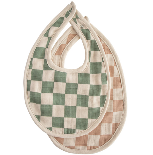 muslin bib 2-pack (Olive Check/Natural Check)