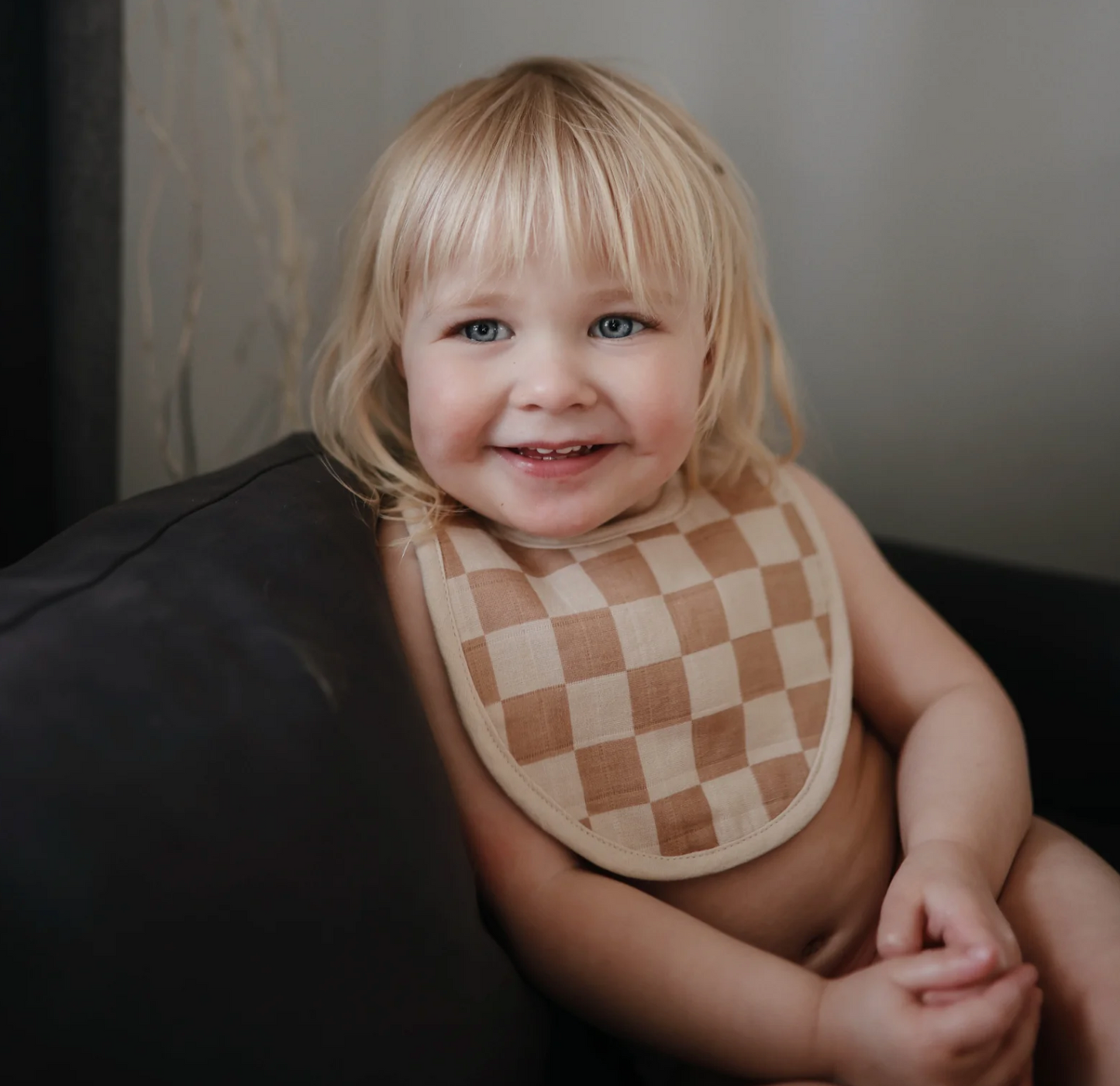 muslin bib 2-pack (Olive Check/Natural Check)