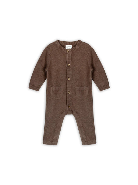 Classic Pocket & Button Chunky Knit Jumpsuit - Cocoa Heather