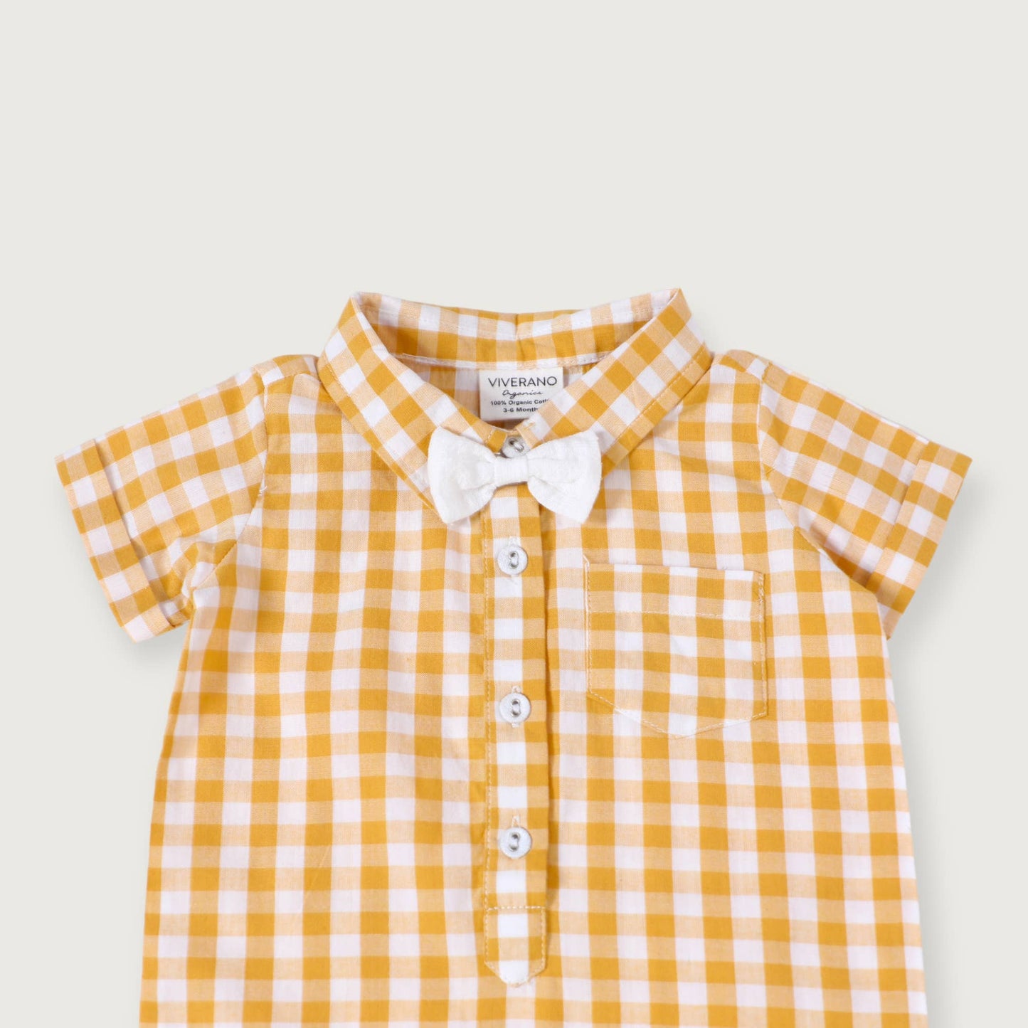 jules gingham bowtie baby romper (organic cotton)