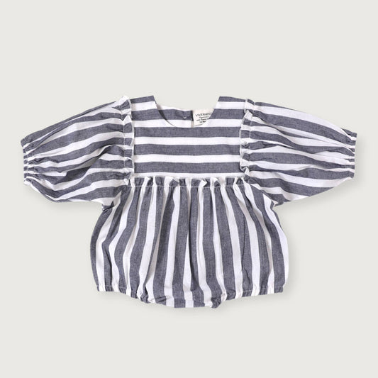 sasha blue stripe puff sleeve bubble baby romper (organic)