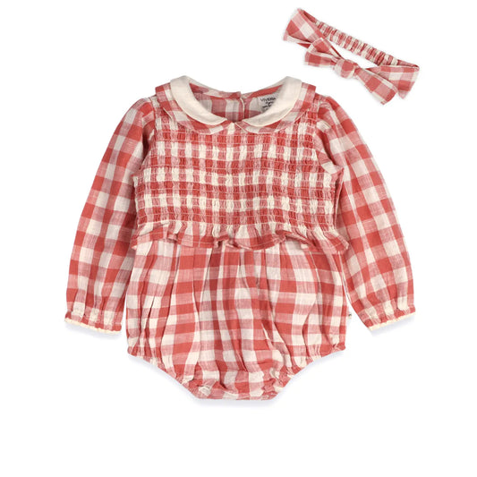 Aubrette Gingham Romper and Headband