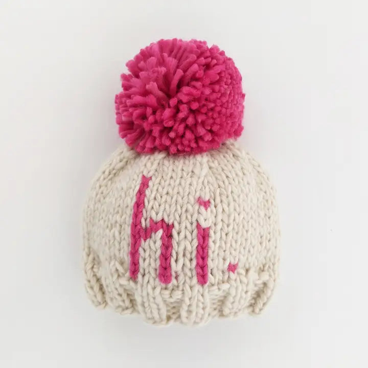 hi. neon pink hand knit beanie