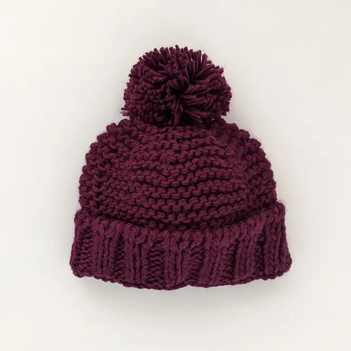 plum garter stitch beanie