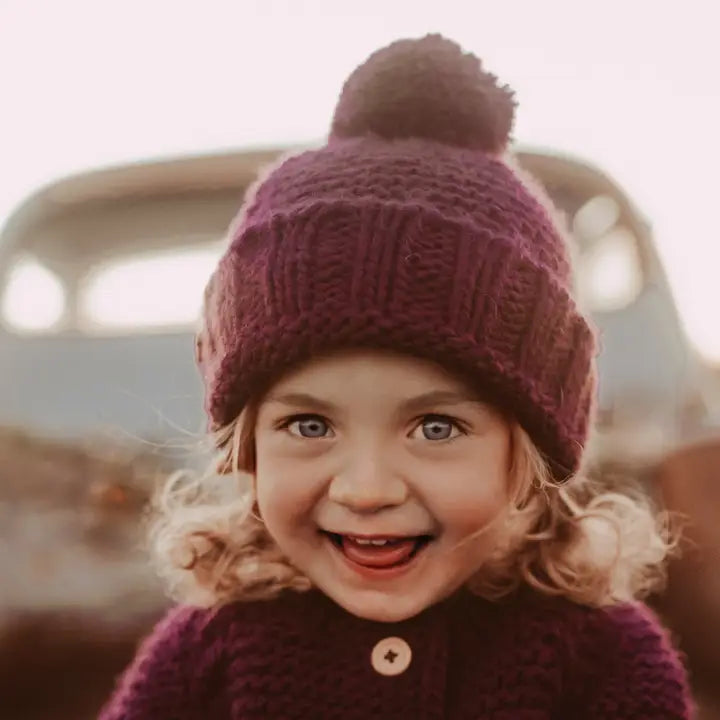 plum garter stitch beanie