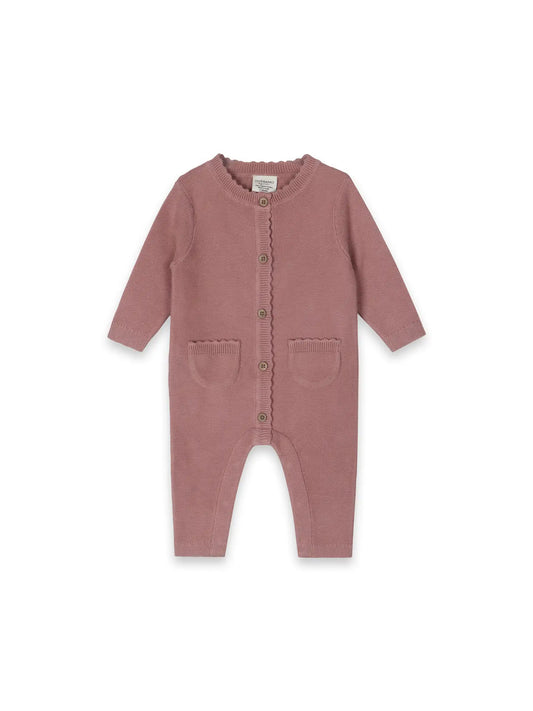Classic Pocket & Button Chunky Knit Jumpsuit - Vintage Rose