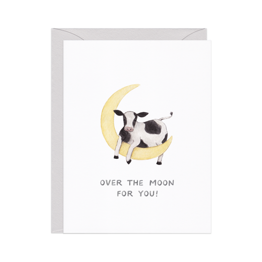 over the moon — animal pun new baby card