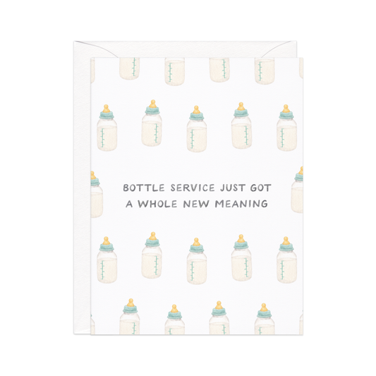 bottle service — funny drink pun new baby card