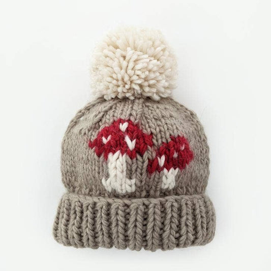 mushroom hand knit beanie hat taupe