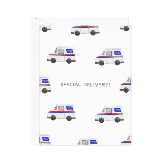 special delivery truck — snail mail inspired new baby card