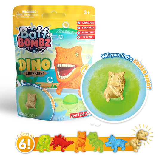 baff bombz surprise dino, with collectable dino figure