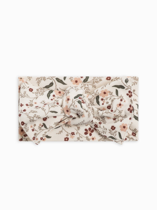 organic baby hattie knot bow wrap - hailey floral / fawn